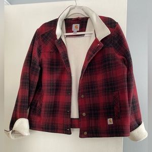 Carhartt Black and Red Plaid Button Up Fleece Jacket